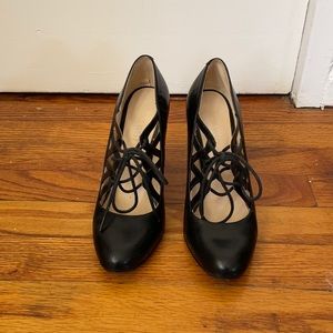 Nine West sexy black leather lace up pumps Sz 6